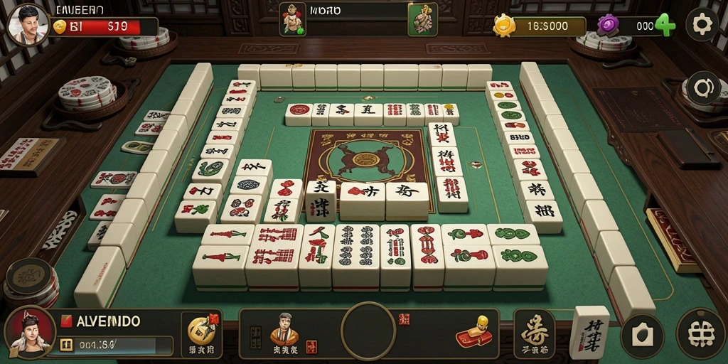 Tampilan gameplay menawan dari ALVENDO dengan ubin Mahjong yang berwarna-warni.
