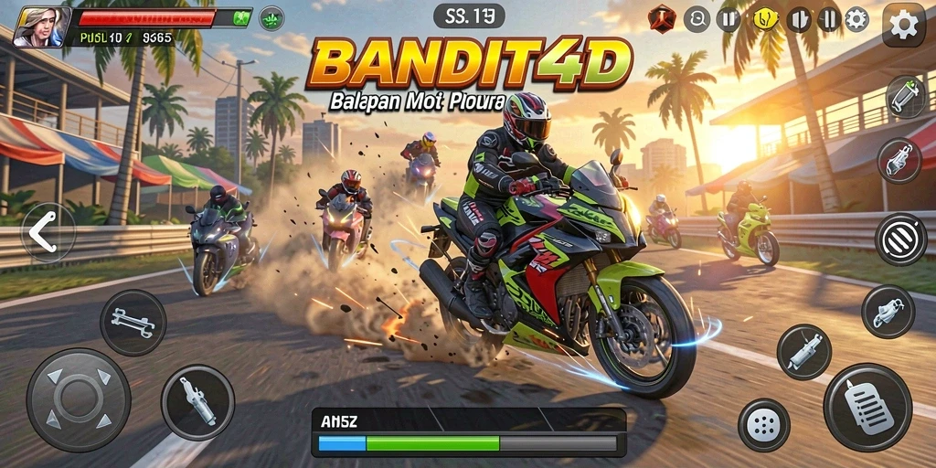 Gameplay seru BANDIT4D dengan balapan motor yang intens.