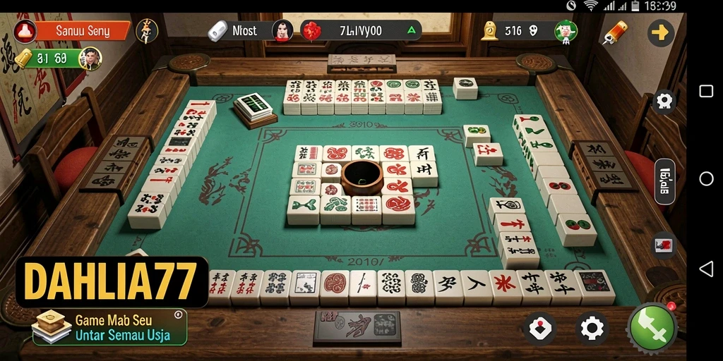 Screenshot gameplay DAHLIA77 menampilkan antarmuka Mahjong yang menarik.