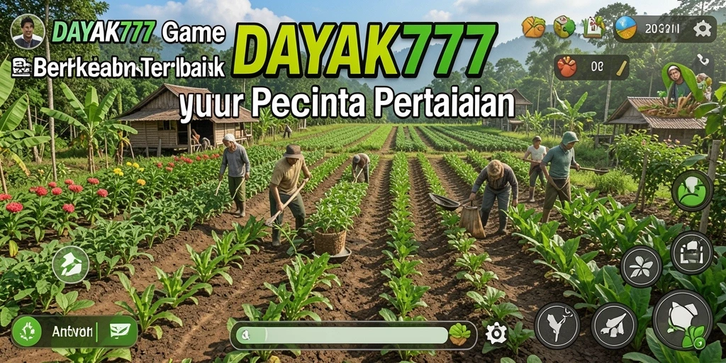 Screenshot dari gameplay DAYAK777 yang menampilkan kebun yang luas dan tanaman beragam.