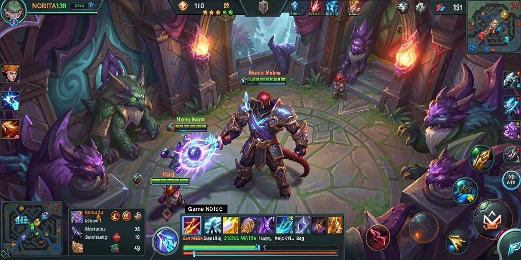 Screenshot utama NOBITA138 menampilkan pertarungan seru di arena MOBA.